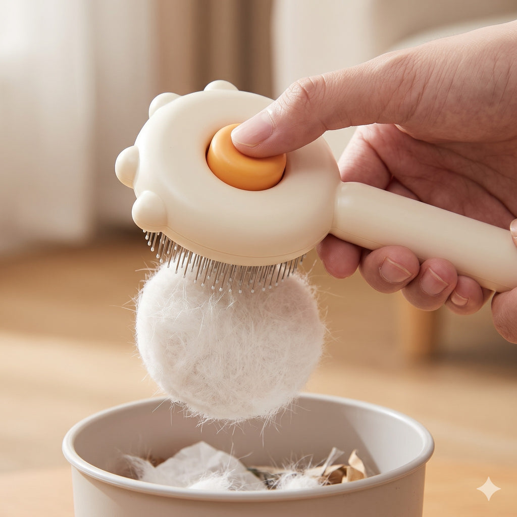 Press the orange button and the fur pad drops into the bin